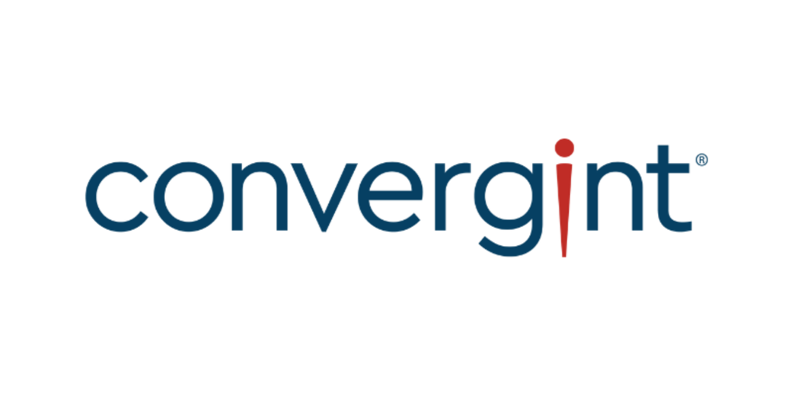 This image displays the logo of "convergint," with a distinctive, stylized red letter "i" in the center.