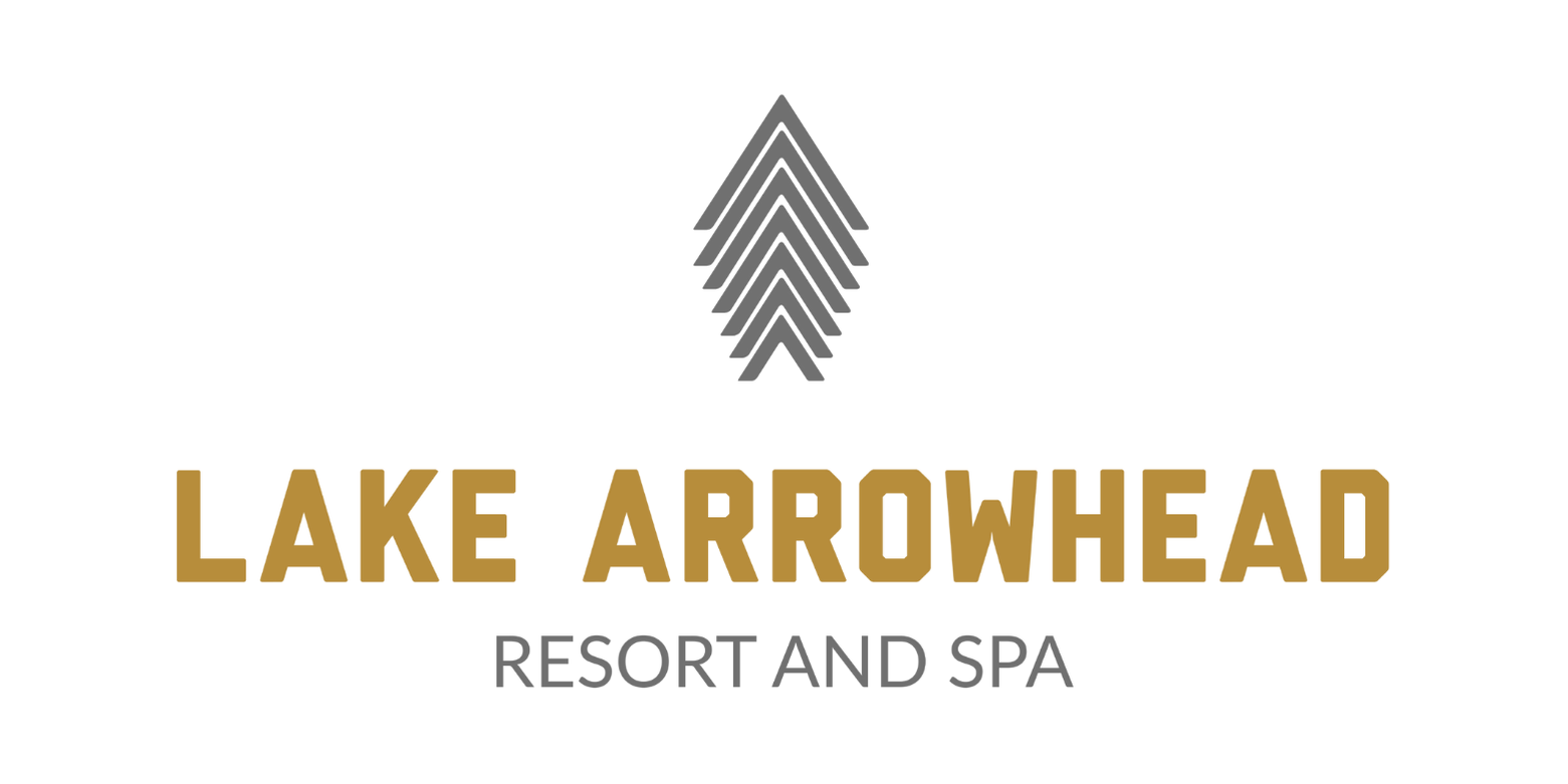 Logo for Lake Arrowhead Resort and Spa, featuring stylized gray trees and gold text.